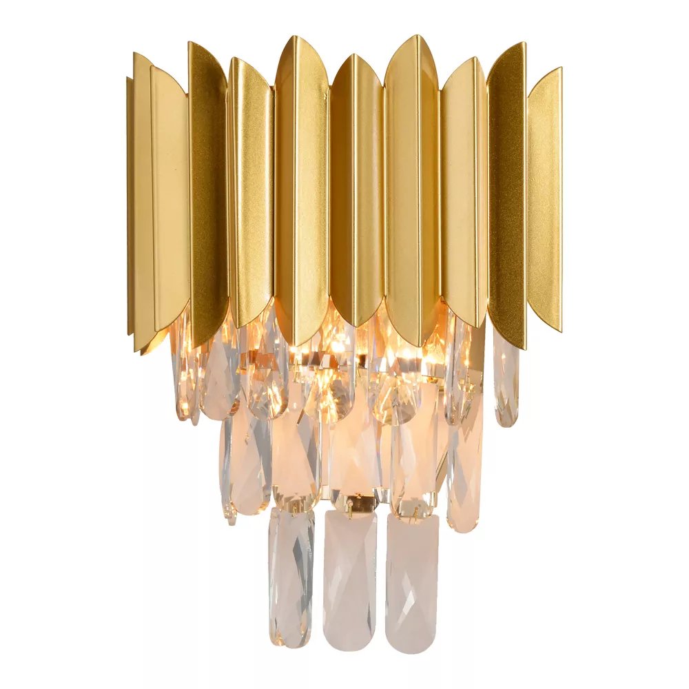 Arandela de Parede 31x26cm Metal e Cristal Dourado e Transparente