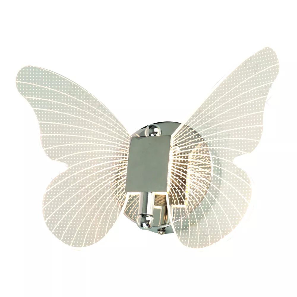 Arandela de Parede LED Mini Borboleta 18x24cm Metal e Acrílico Cromado