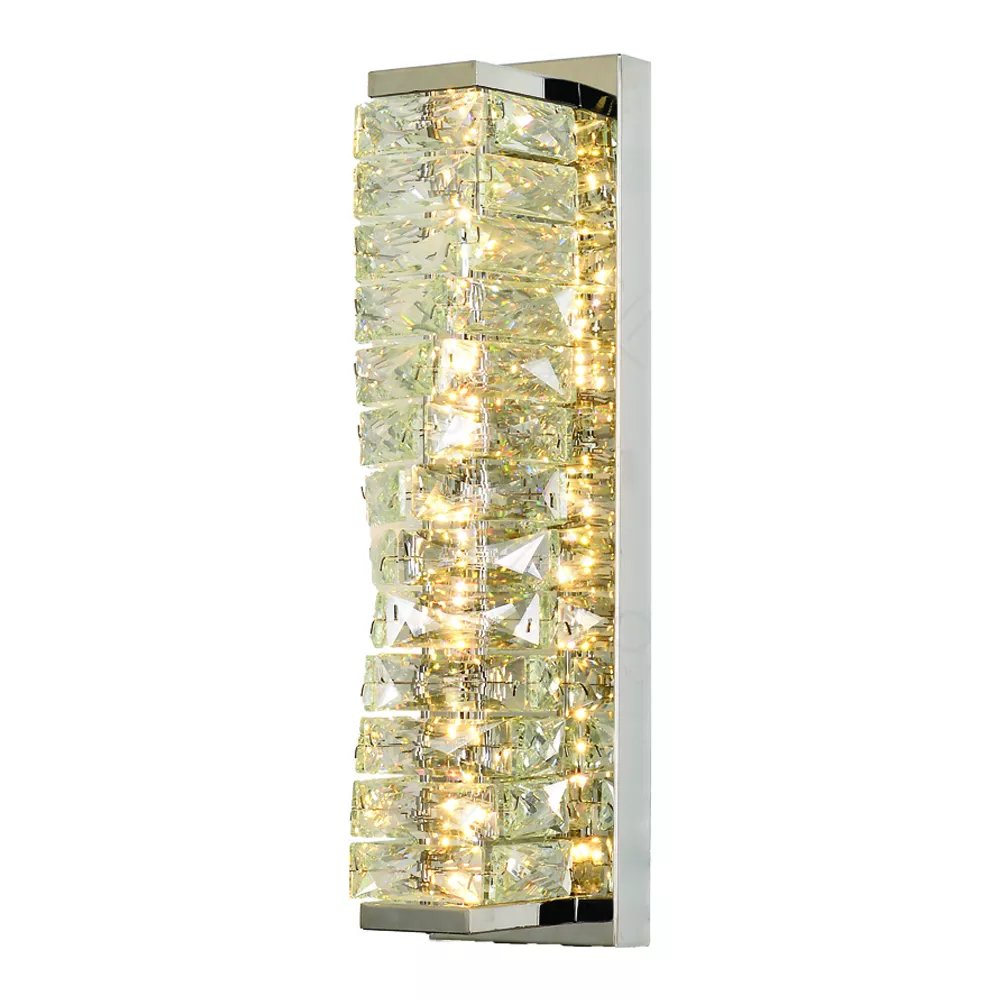 Arandela de Parede LED Retangular 45x15cm Inox e Cristal Dourado e Transparente