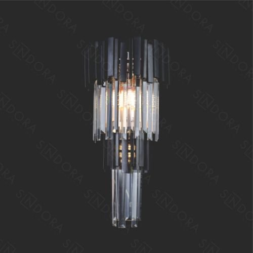 Arandela de Parede (A) 59cm x (D) 28cm Metal e Cristal Preto e Transparente