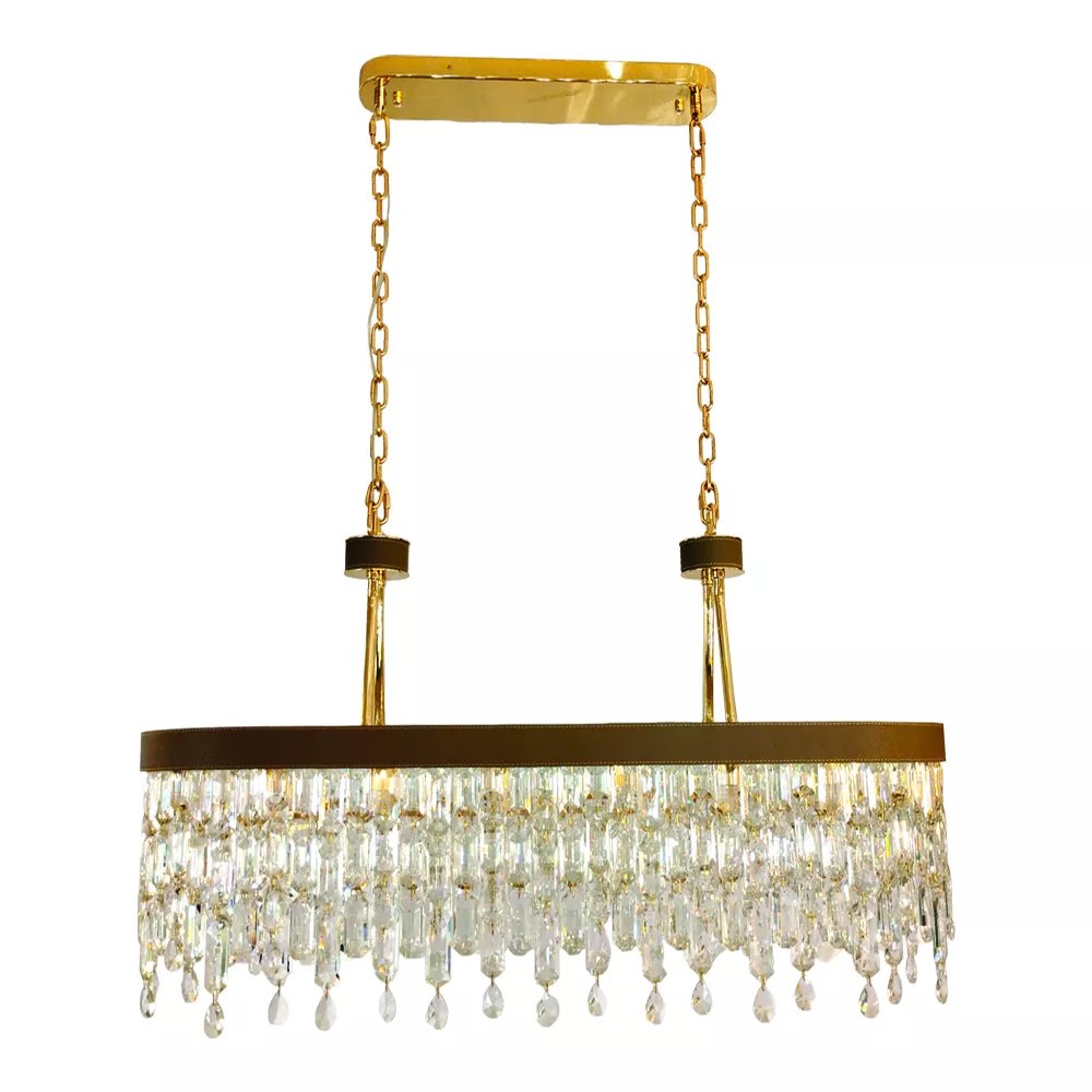 Lustre Pendente 35x100x58cm Metal e Cristal Dourado