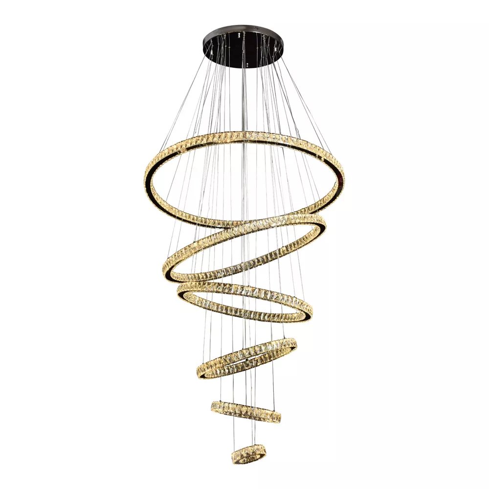 Pendente LED Redondo Séxtuplo Ø120cm Metal e Cristal Cromado
