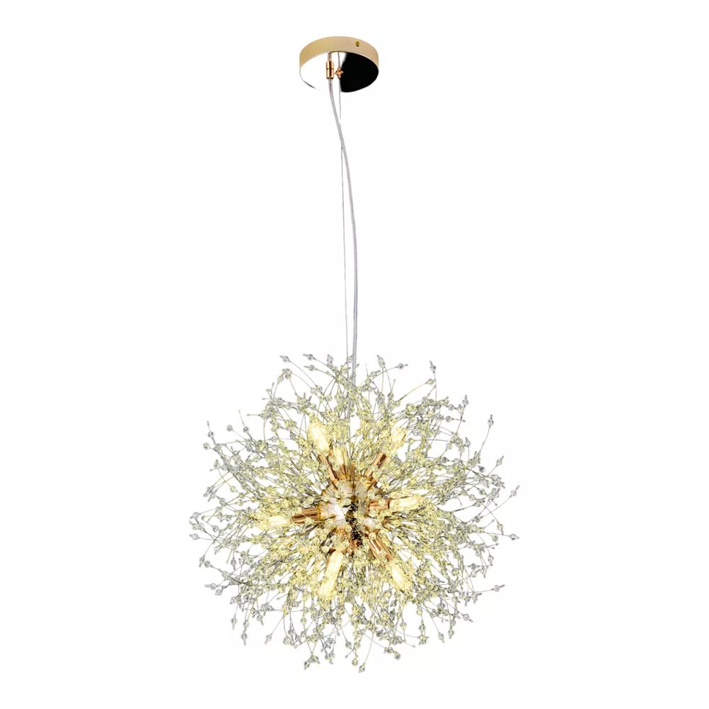 Pendente Ø60cm Metal e Cristal Dourado
