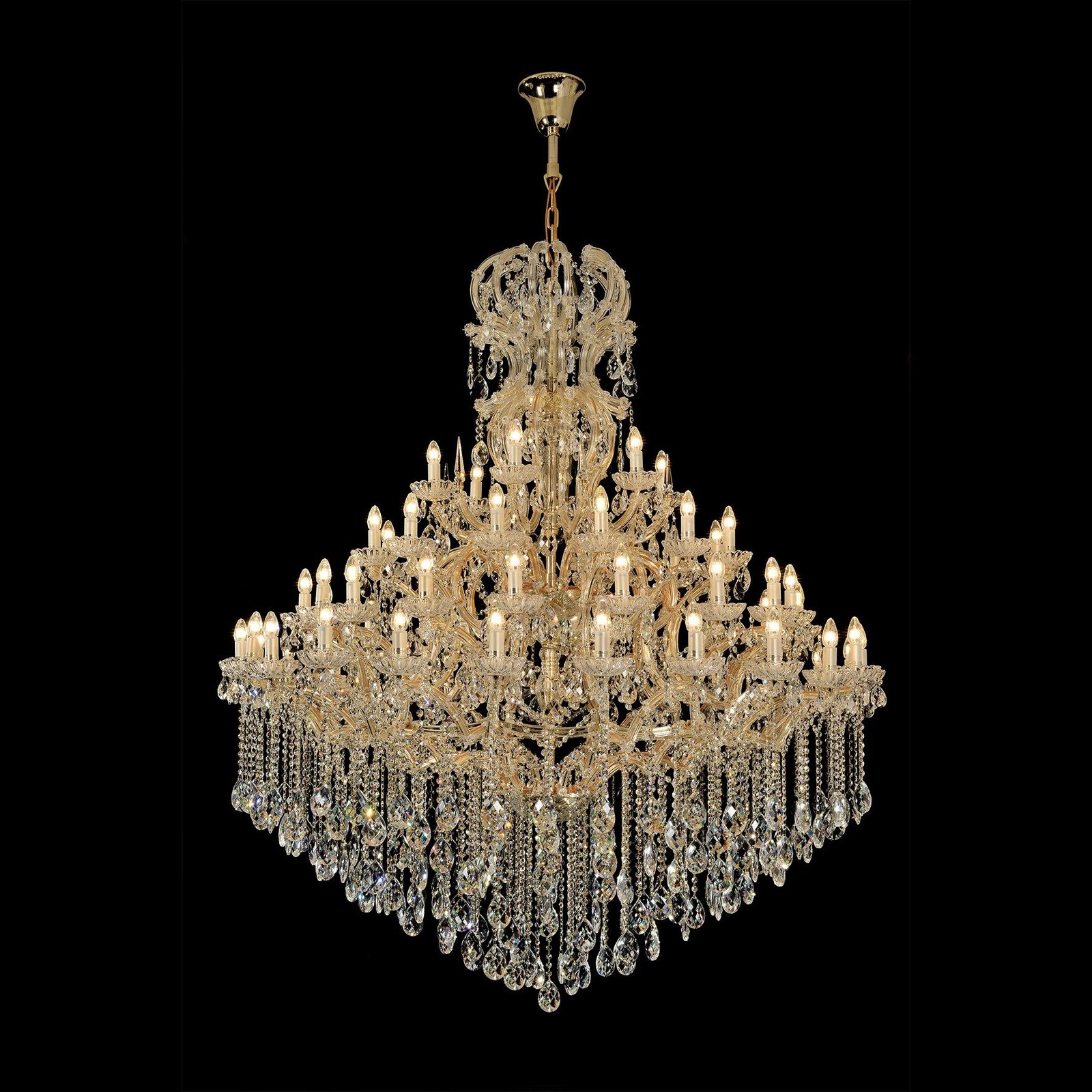 Lustre Pendente Ø160x180cm Metal e Cristal Dourado e Transparente