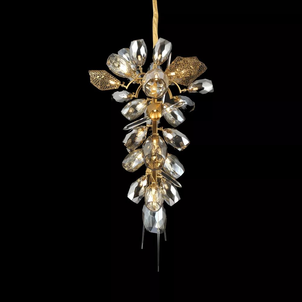 Lustre Pendente Ø80x130cm Inox e Vidro Bronze e Transparente e Fumê