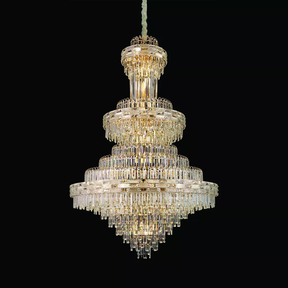 Lustre Pendente Ø120x188cm Metal e Cristal Dourado e Transparente