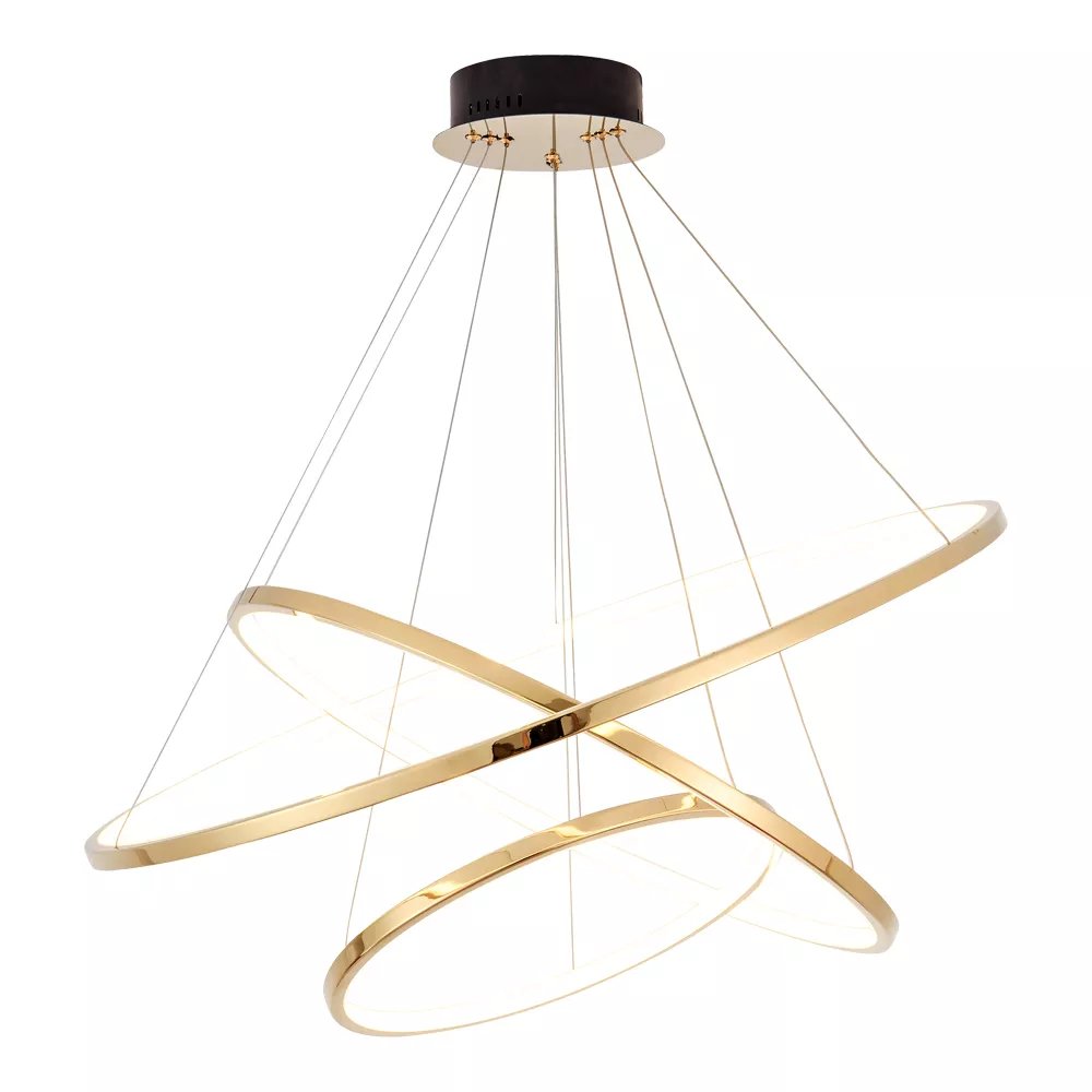 Pendente LED Redondo Triplo Ø80cm Inox e Silicone Champanhe
