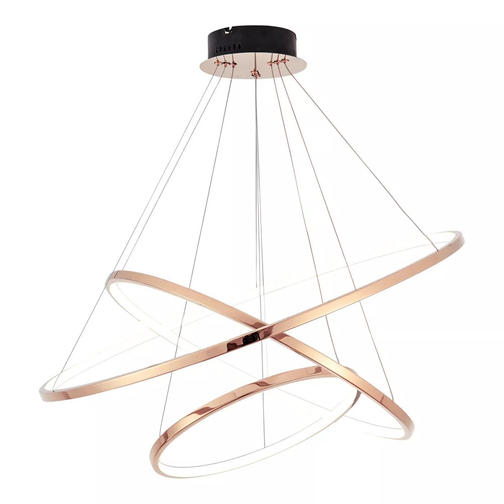 Pendente LED Redondo Triplo Ø80cm Inox e Silicone Rosê Cobre