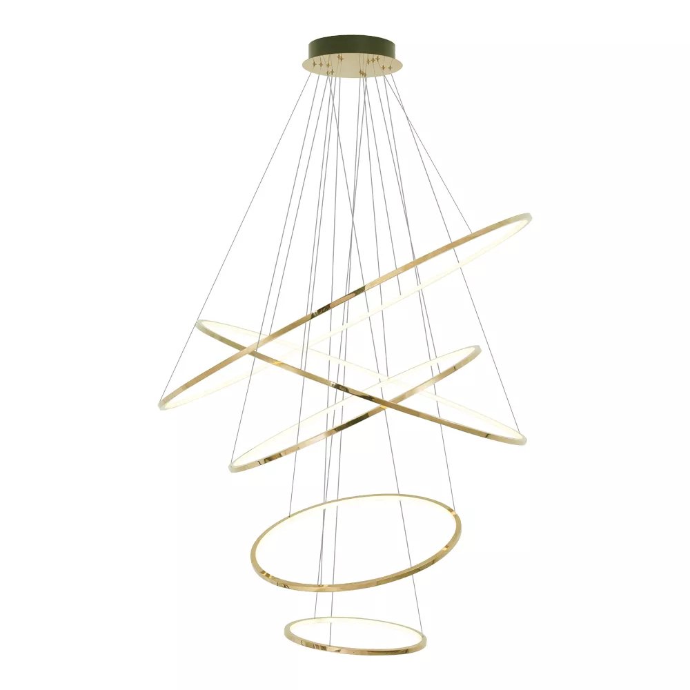 Pendente LED Redondo Quíntuplo Ø120cm Inox e Silicone Champanhe
