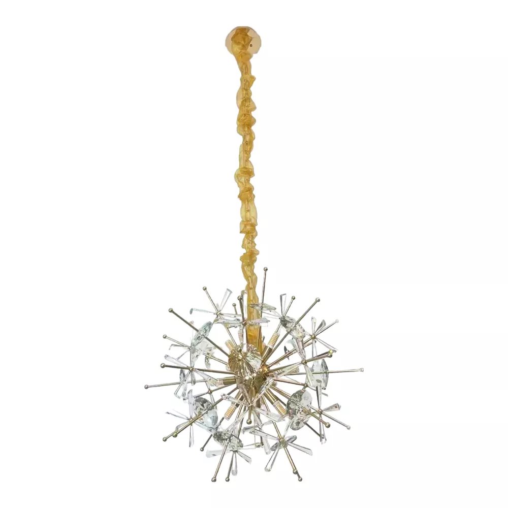 Pendente Ø60cm Metal e Cristal Dourado