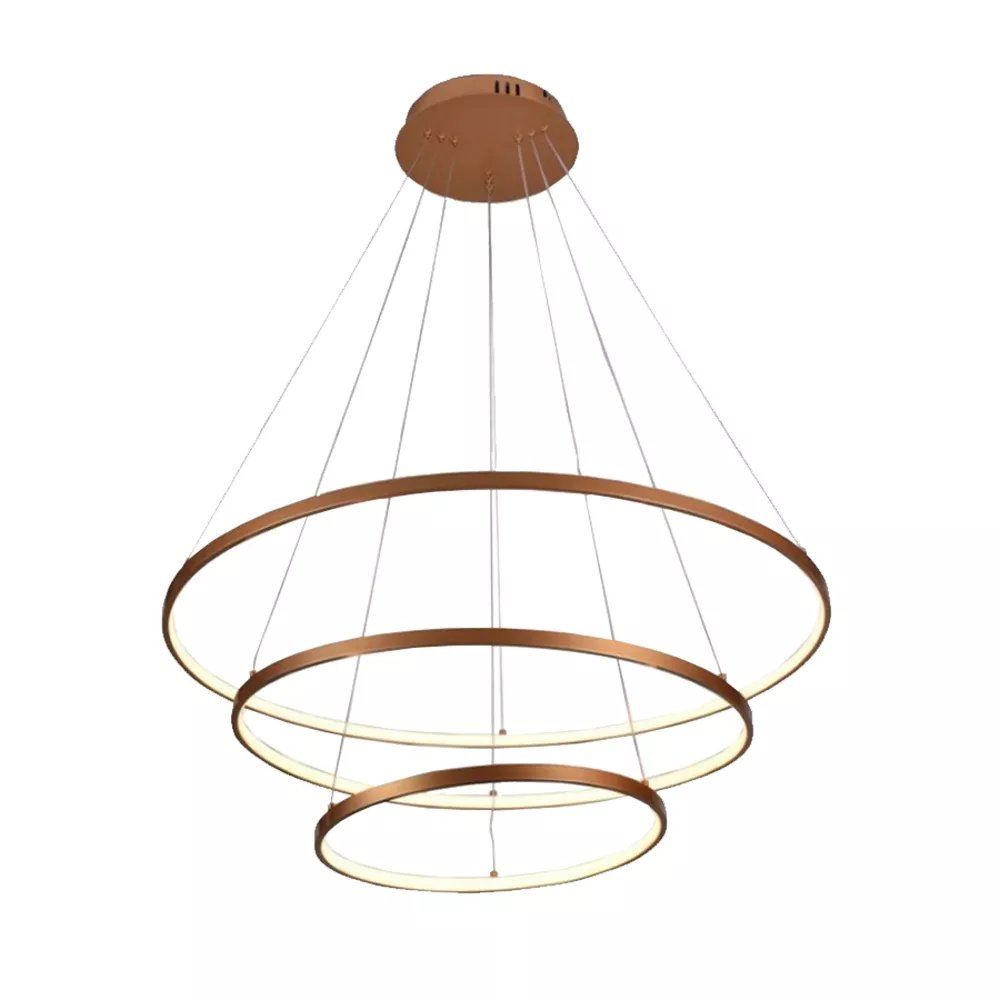 Pendente LED Redondo Triplo Ø80cm Alumínio e Silicone Dourado