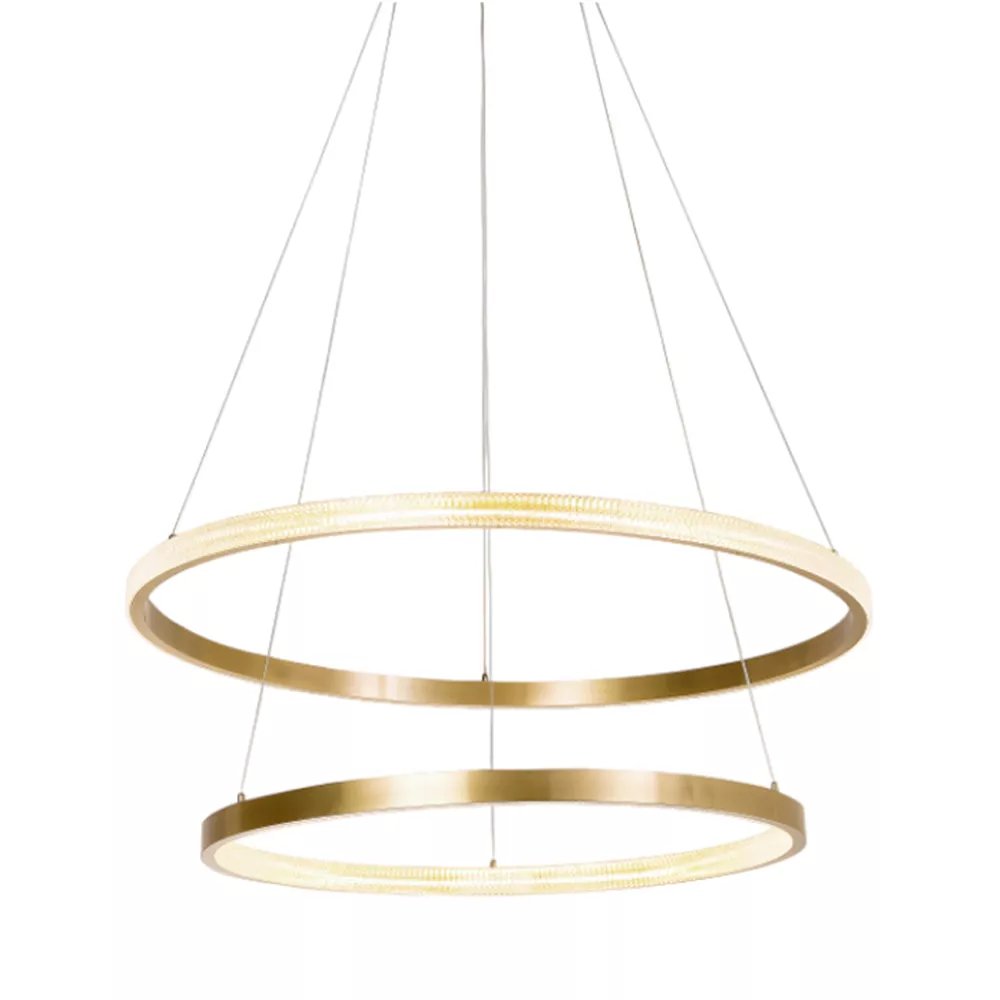 Pendente LED Redondo Duplo Ø60cm Alumínio e Acrílico Dourado