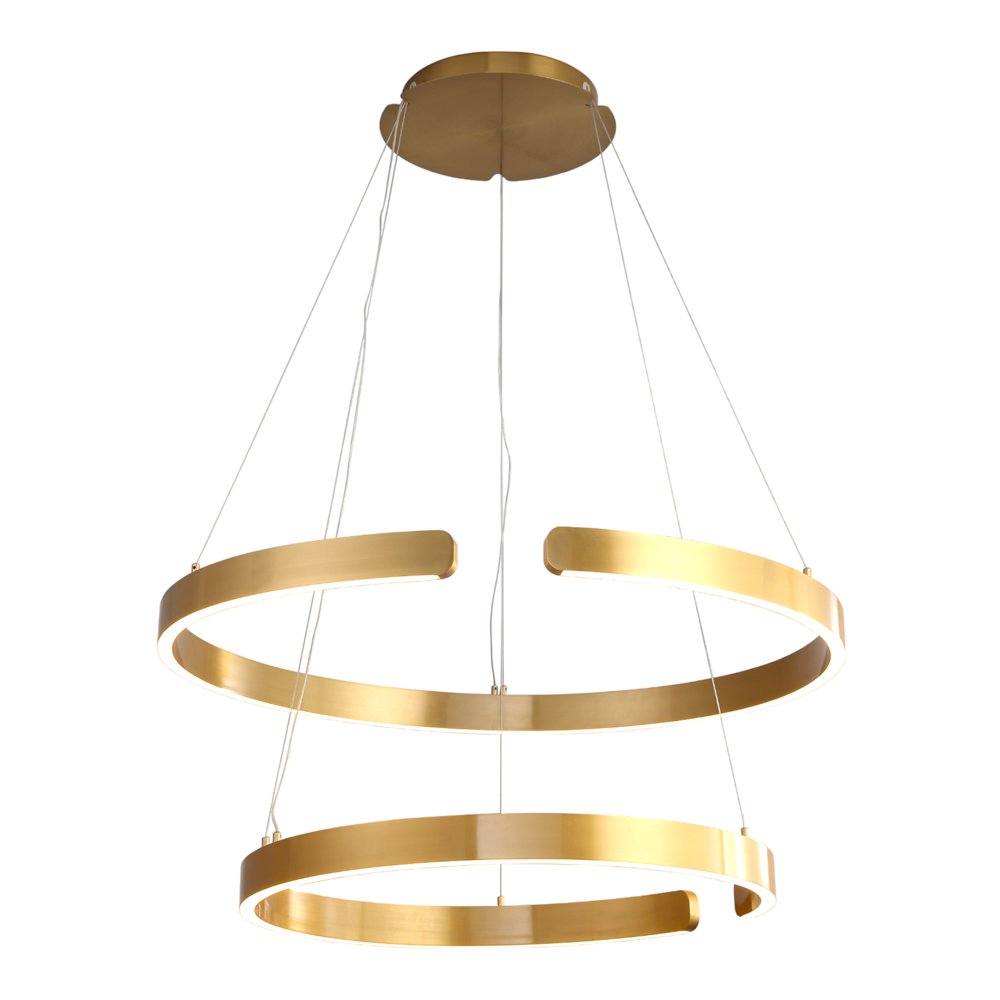 Pendente LED Redondo Duplo Ø66cm Alumínio e Acrílico Dourado