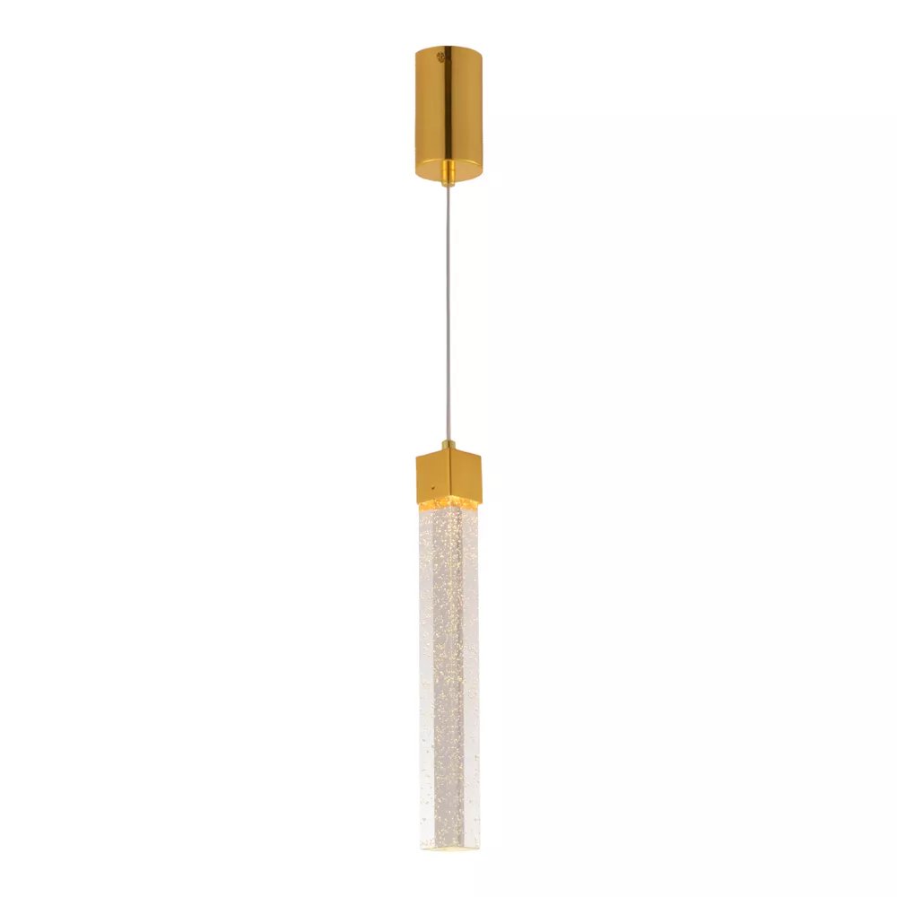 Pendente LED Cilíndrico Ø3,5x50cm Metal e Cristal Dourado
