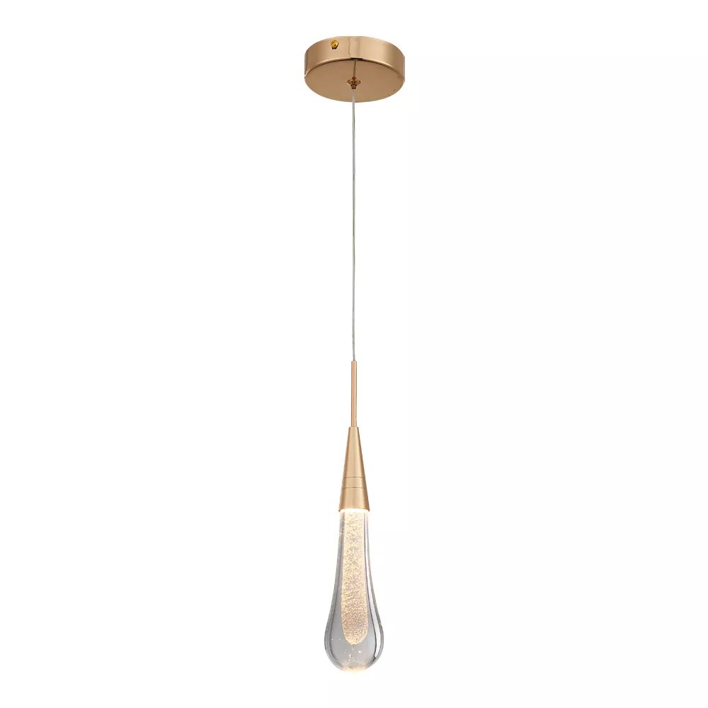 Pendente LED Ø5cm Metal e Cristal Dourado