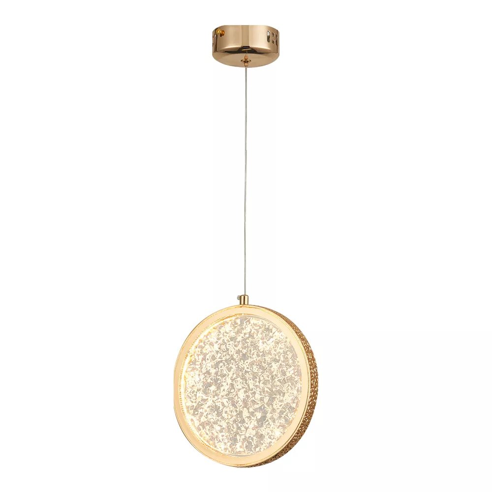 Pendente LED Ø20cm Metal e Cristal Dourado