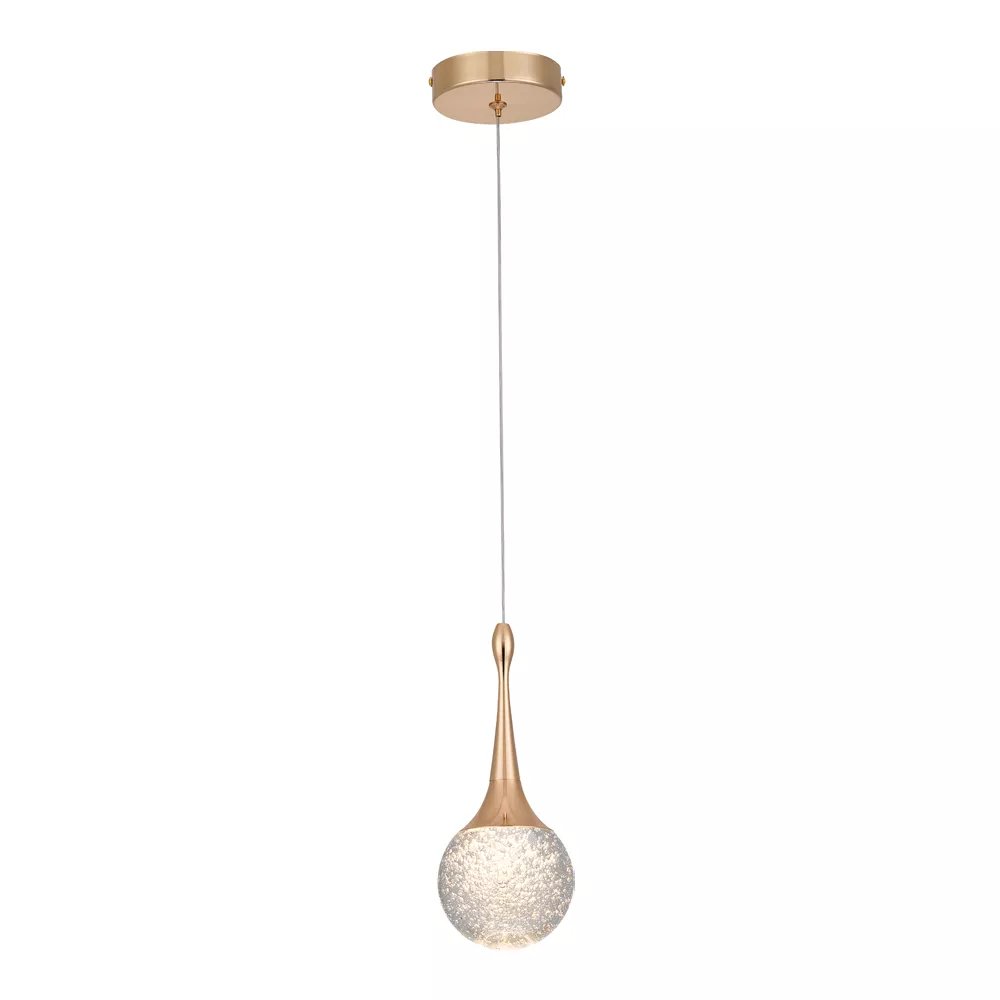 Pendente LED Ø10x20cm Metal e Cristal Dourado