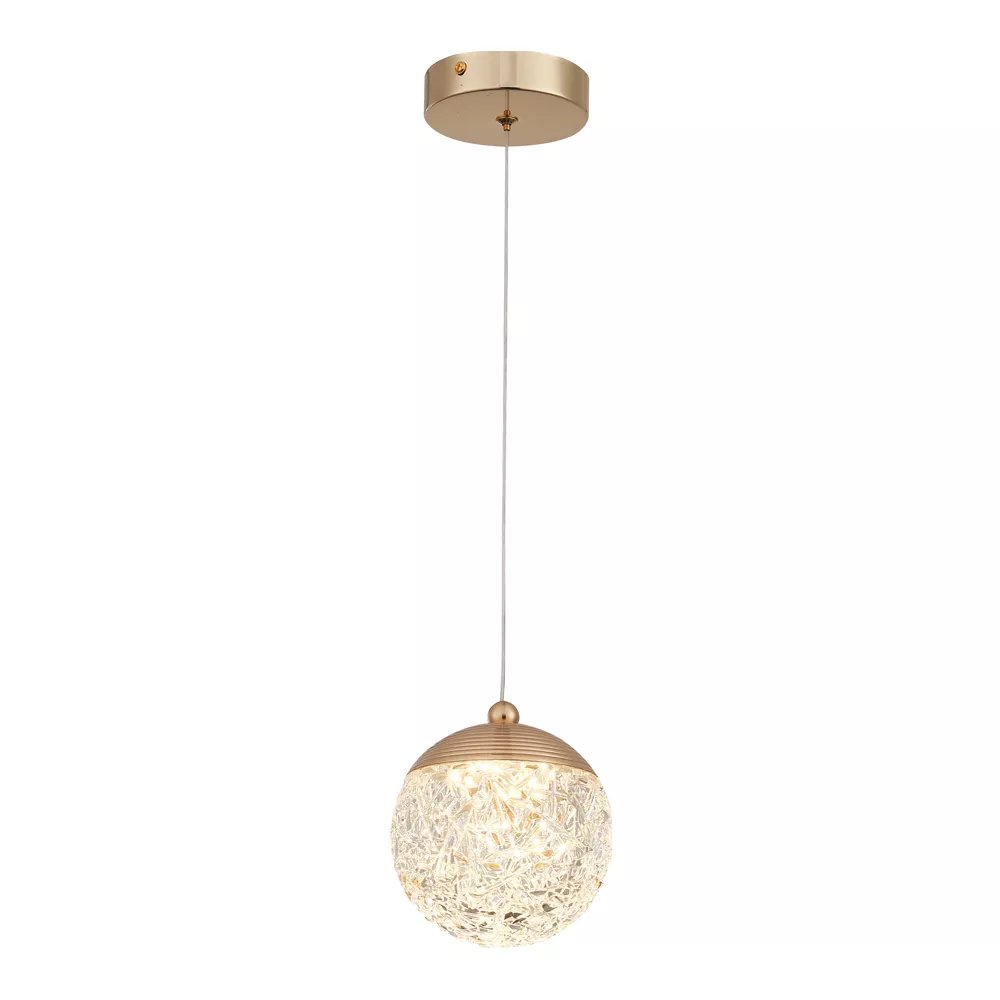 Pendente LED Ø13x13cm Metal e Cristal Dourado