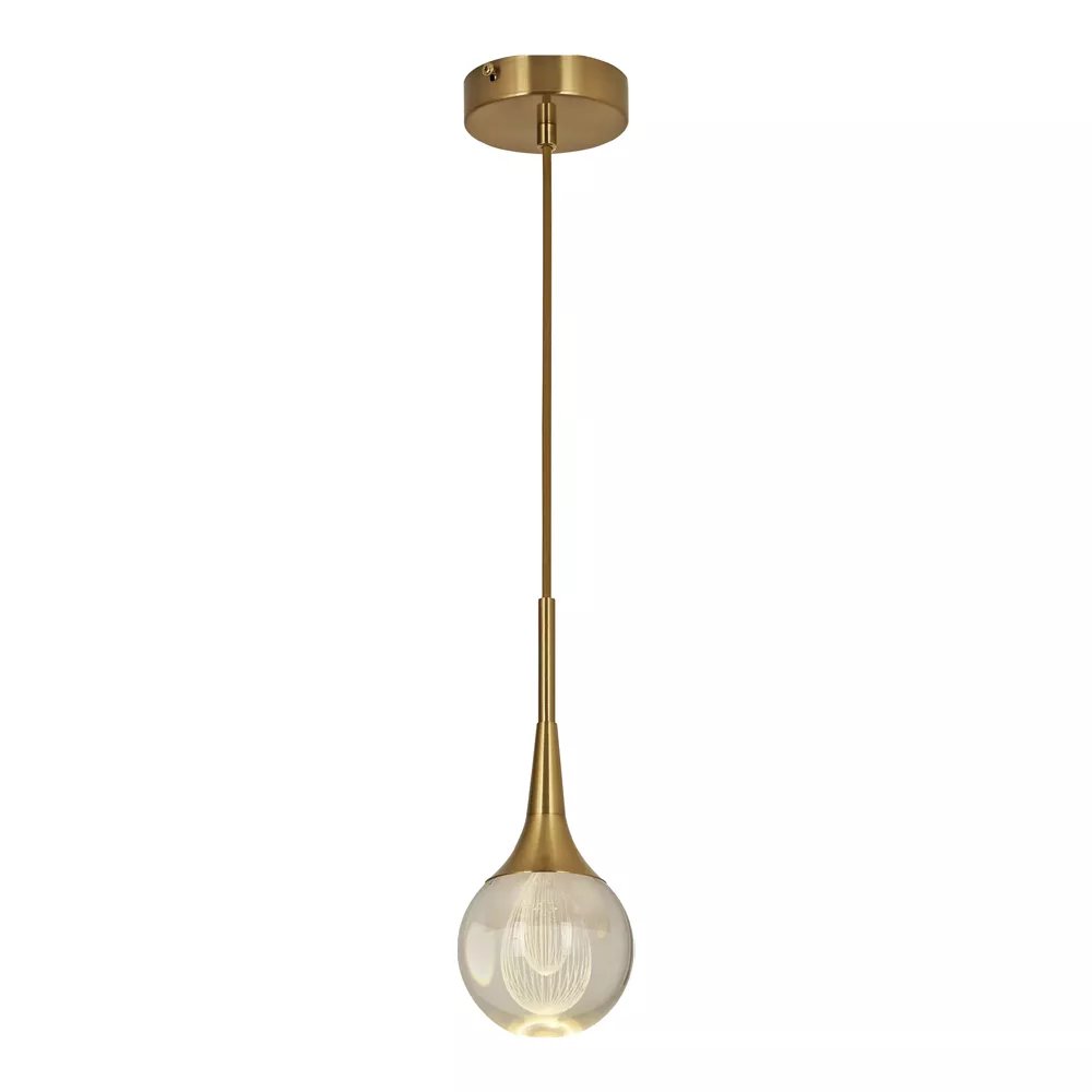 Pendente LED Ø10x25cm Metal e Cristal Bronze