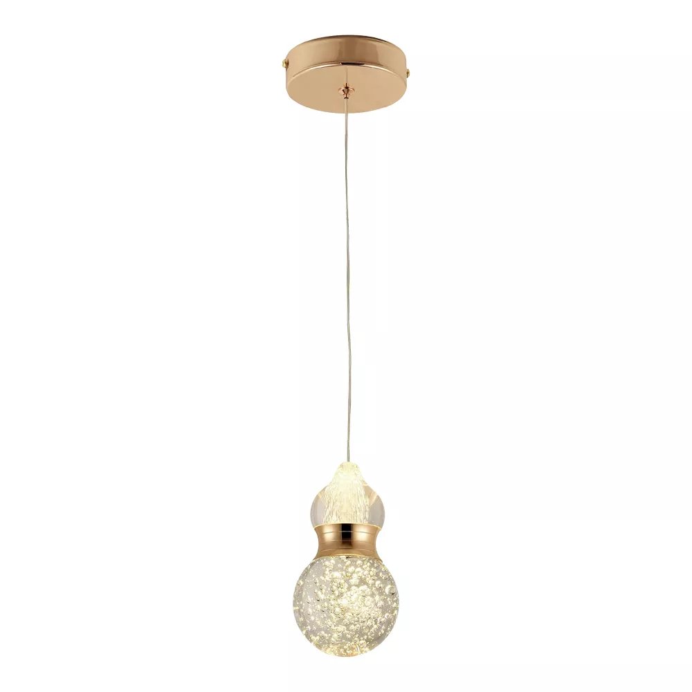 Pendente LED Ø9cm Metal e Cristal Dourado