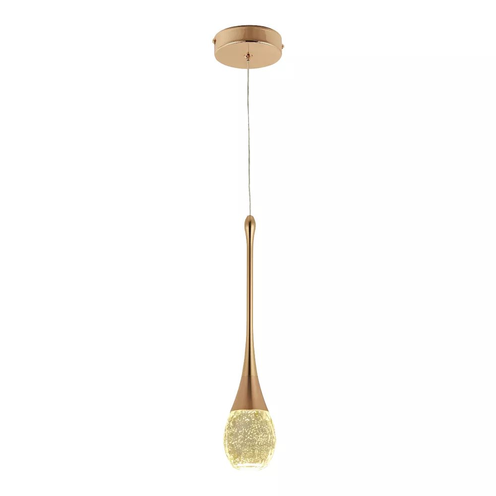 Pendente LED Ø8cm Metal e Cristal Dourado