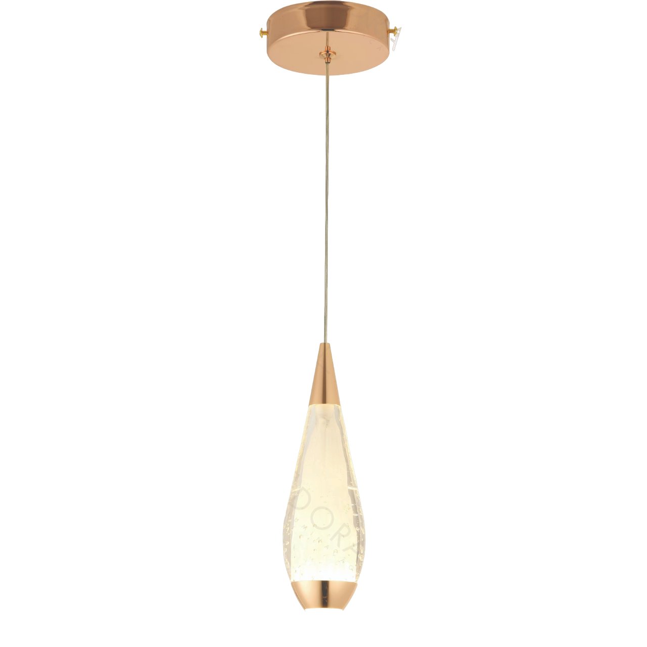 Pendente LED Ø9x26cm Metal e Cristal Dourado e Transparente