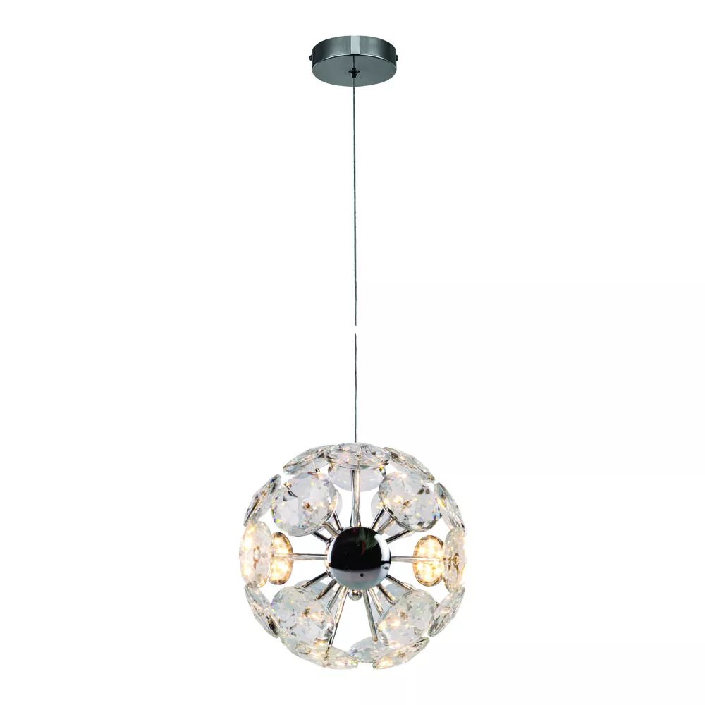 Pendente LED Redondo Ø20cm Metal e Cristal Cromado