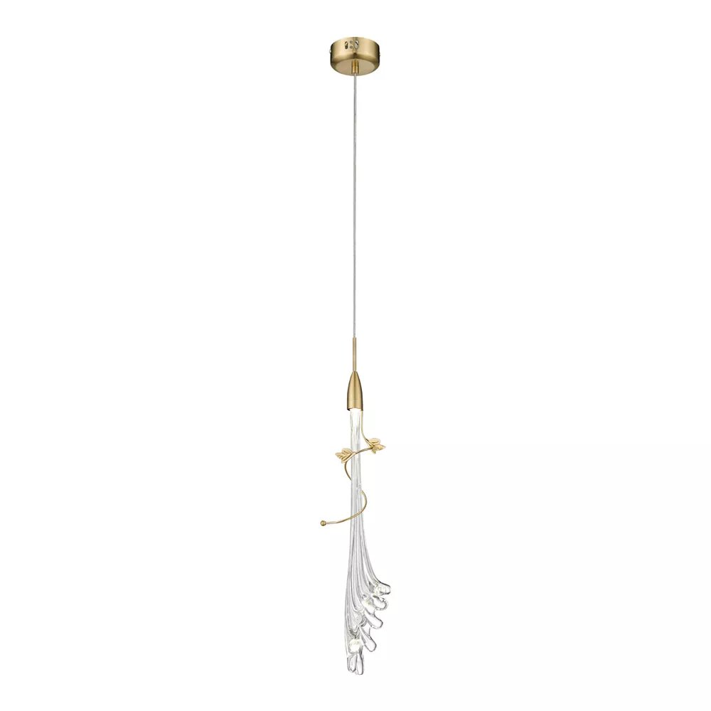 Pendente LED Ø11x40cm Metal e Vidro Dourado