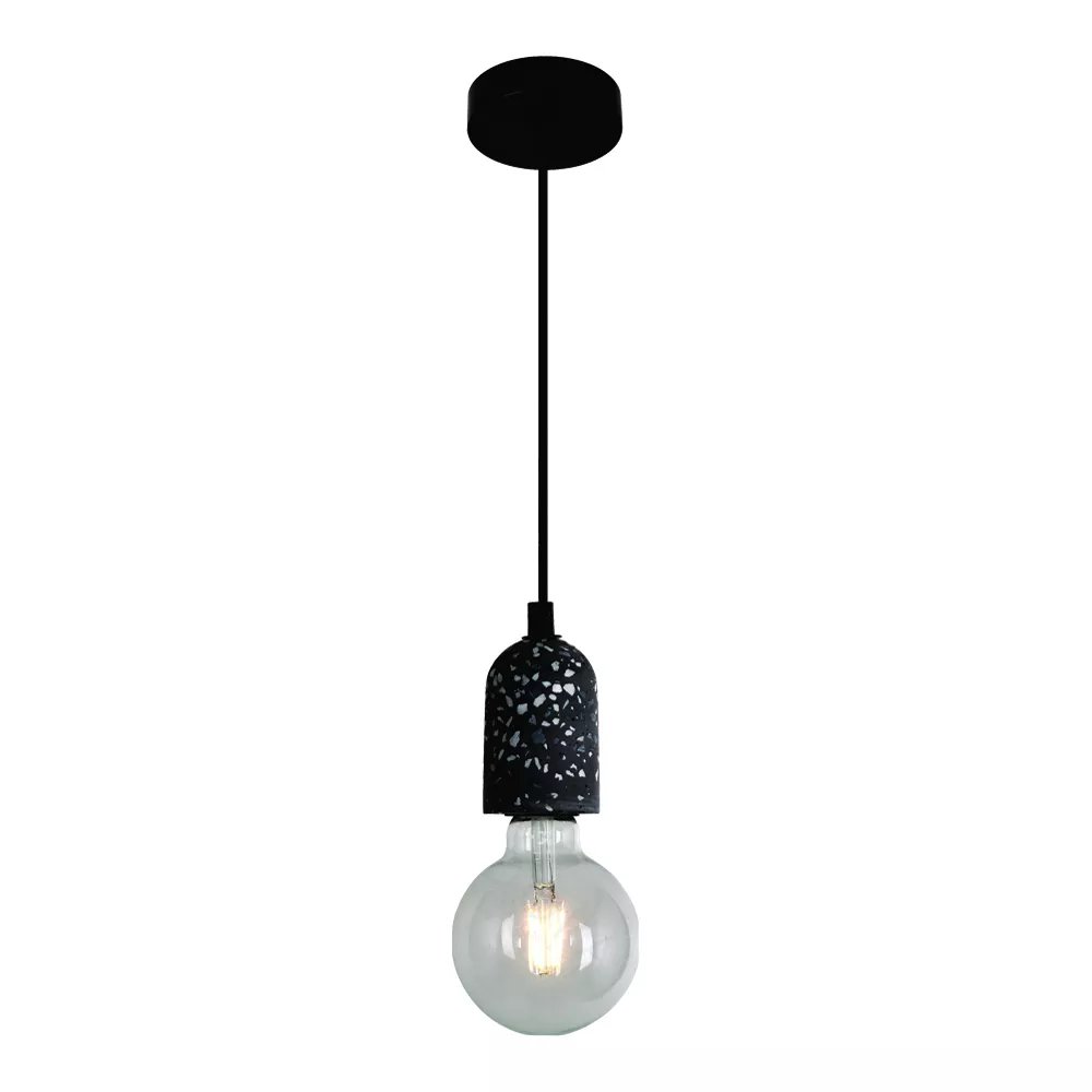 Pendente Soquete Ø6x9cm Metal e Concreto e Pedra Preto