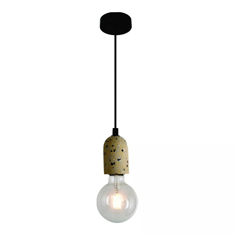 Pendente Soquete Ø6x9cm Metal e Concreto e Pedra Amarelo