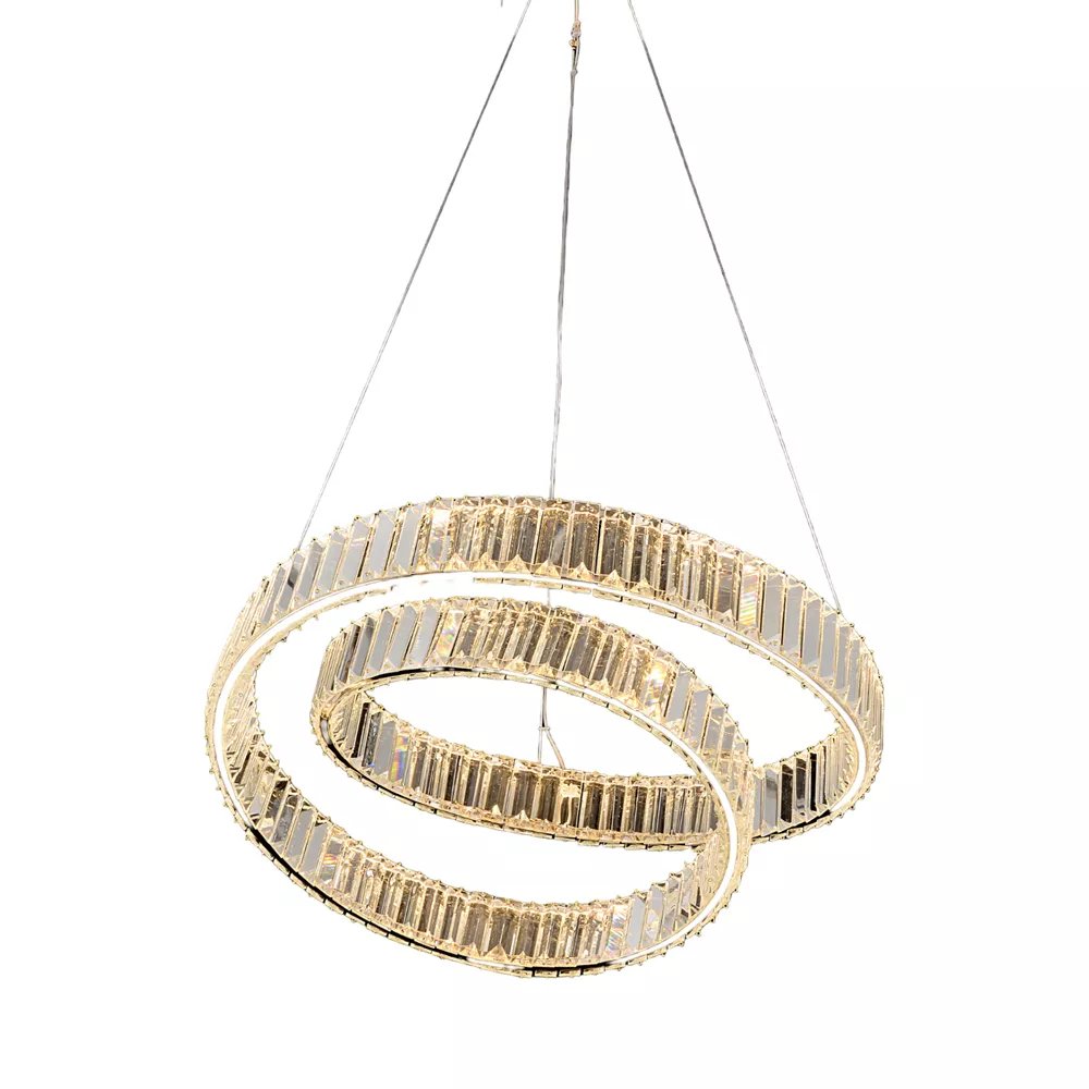 Pendente LED Ø60cm Metal e Cristal Dourado