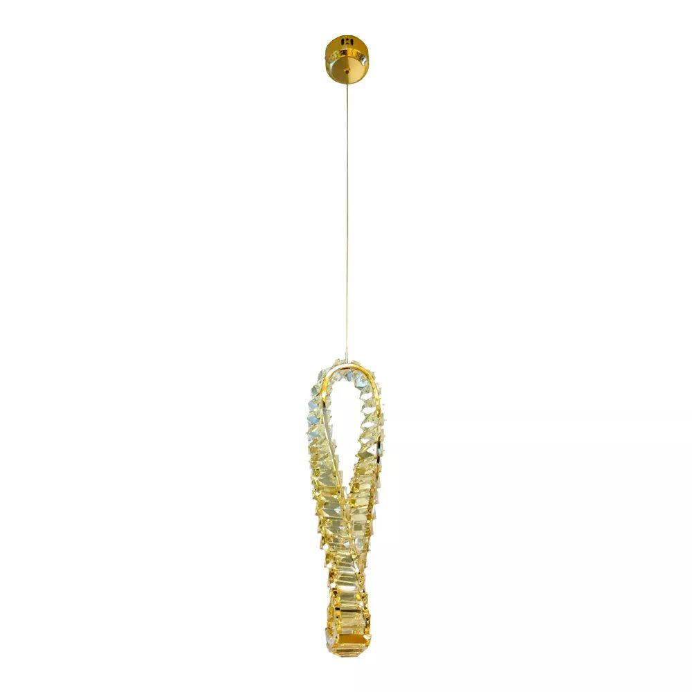 Pendente LED 45cm Metal e Cristal Dourado