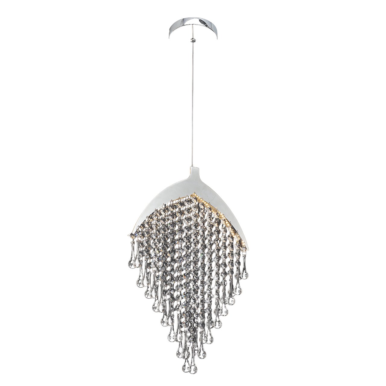 Lustre Pendente LED 44x30cm Inox e Cristal Cromado e Transparente