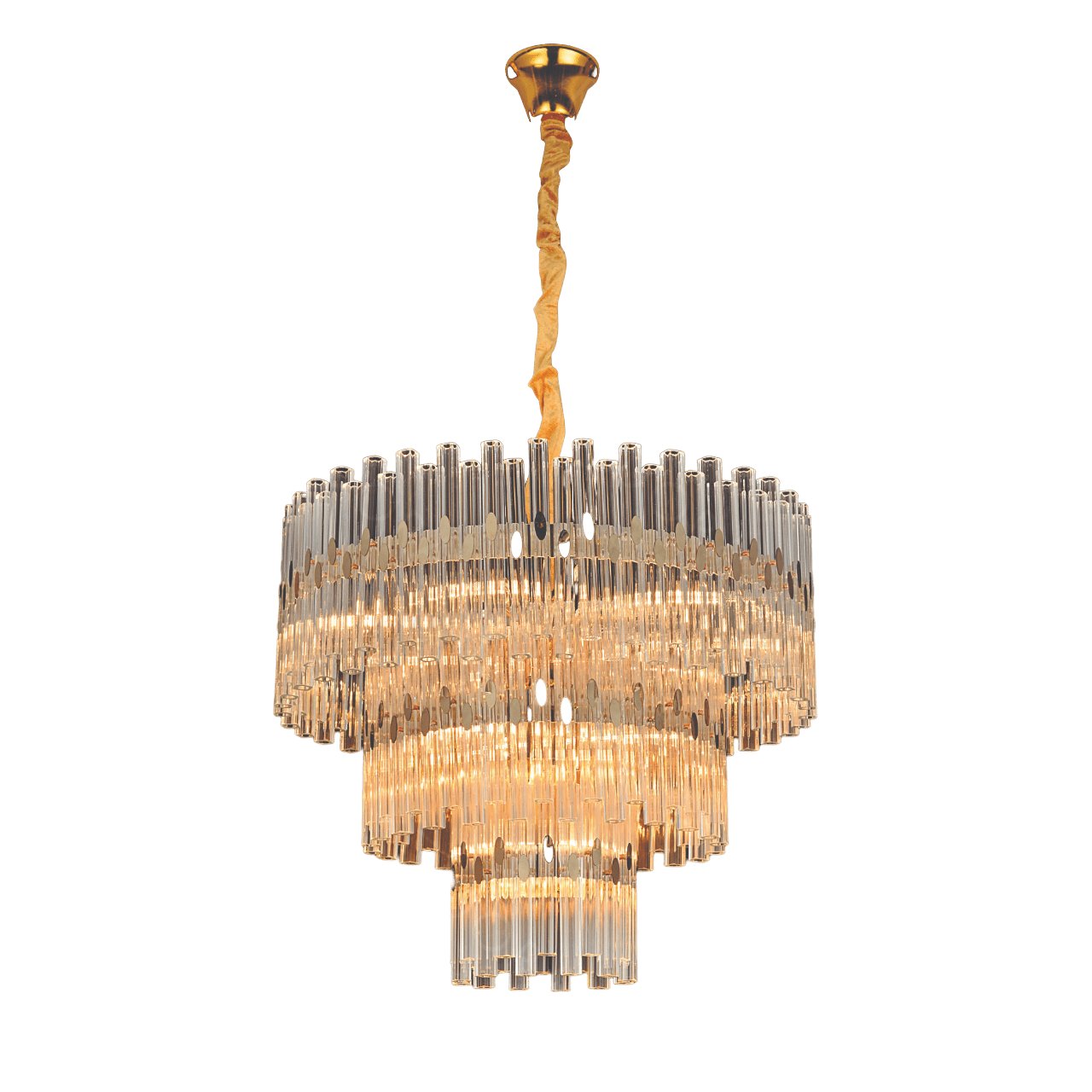Lustre Pendente Redondo Ø60x45cm Metal e Cristal Dourado e Transparente