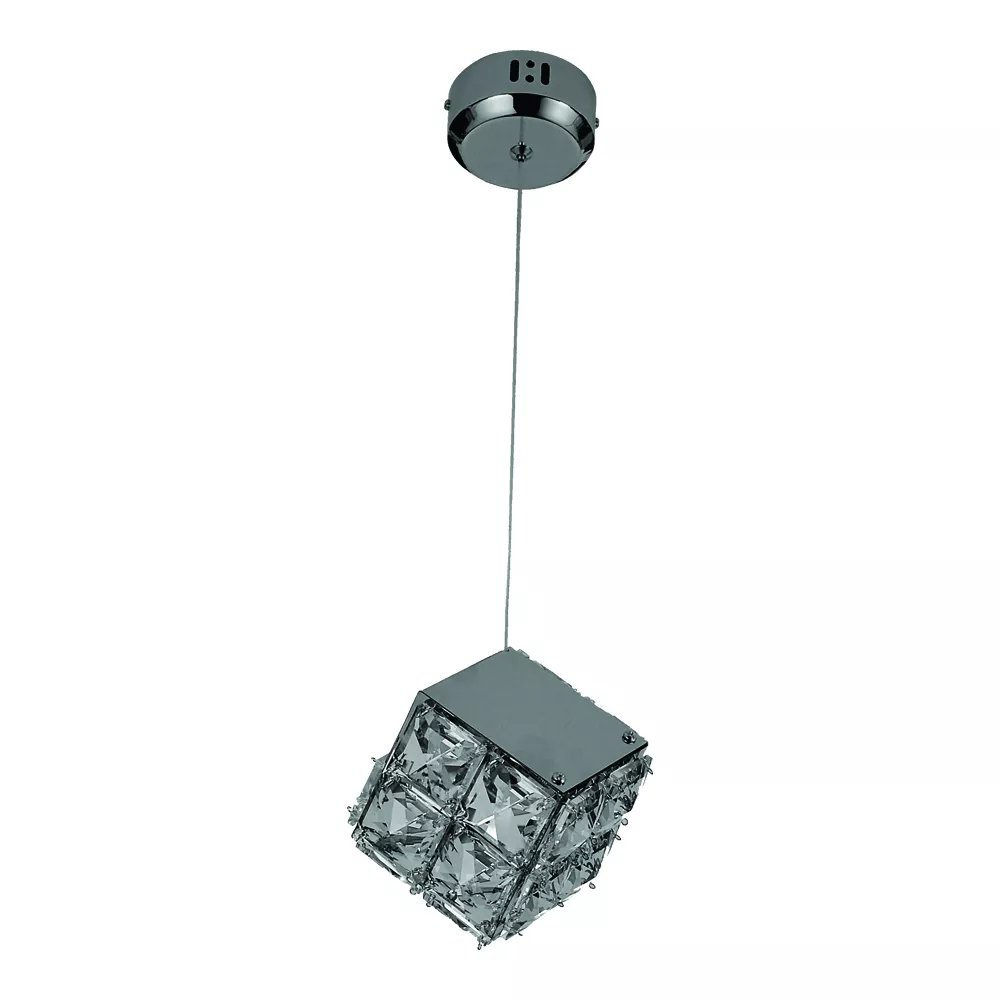Pendente LED Quadrado 11x11cm Inox e Cristal Cromado