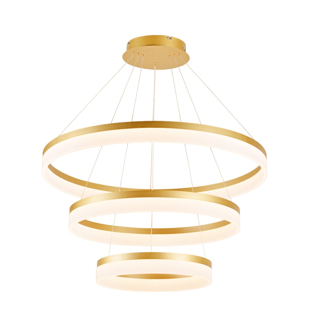 Pendente LED Triplo Ø80cm Metal e Acrílico Dourado