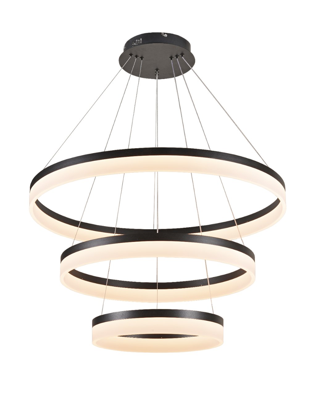 Pendente LED Triplo Ø80cm Metal e Acrílico Preto