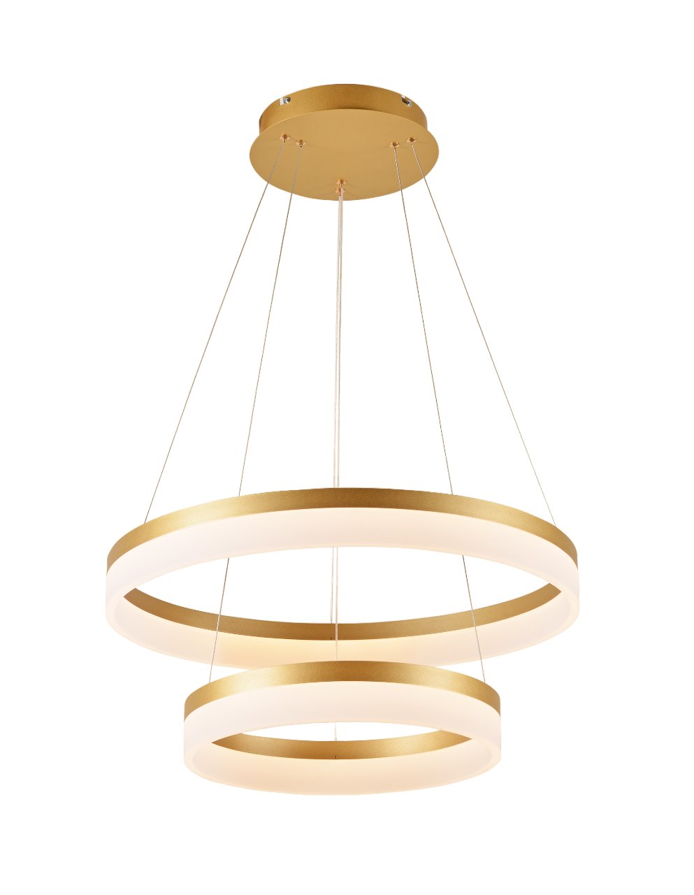 Pendente LED Duplo Ø60cm Metal e Acrílico Dourado