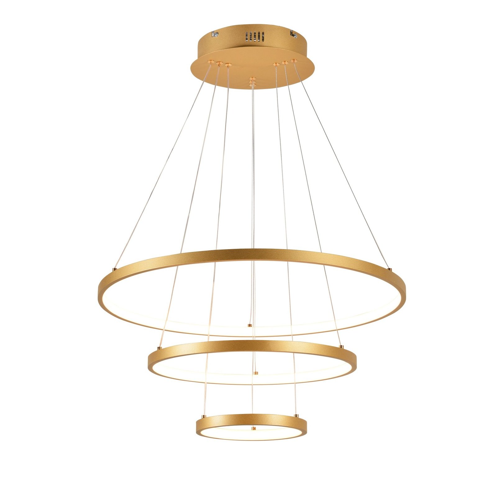 Pendente LED Redondo Triplo Ø60cm Metal e Silicone Dourado