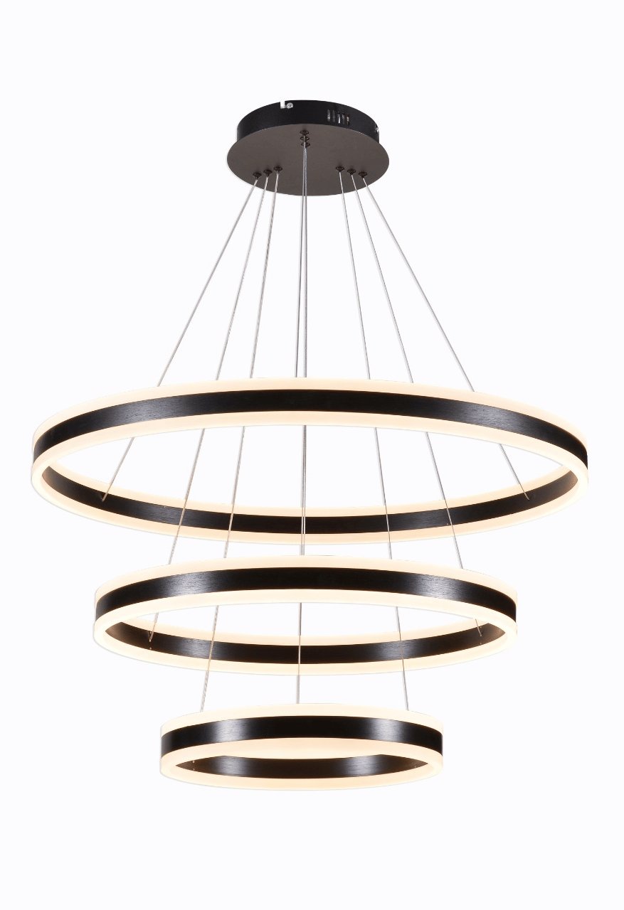 Pendente LED Redondo Triplo Ø80cm Metal e Acrílico Preto