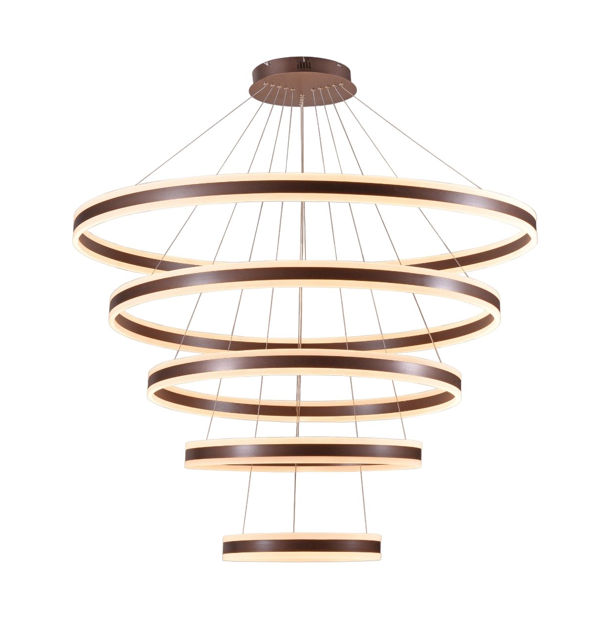Pendente LED Redondo Quíntuplo Ø120cm Metal e Acrílico Marrom