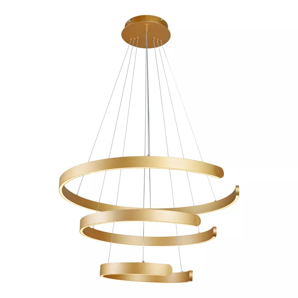 Pendente LED Redondo Triplo Ø80cm Alumínio e Silicone Dourado