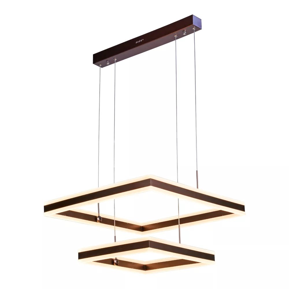 Pendente LED Quadrado Duplo 60x60cm Metal e Acrílico Marrom
