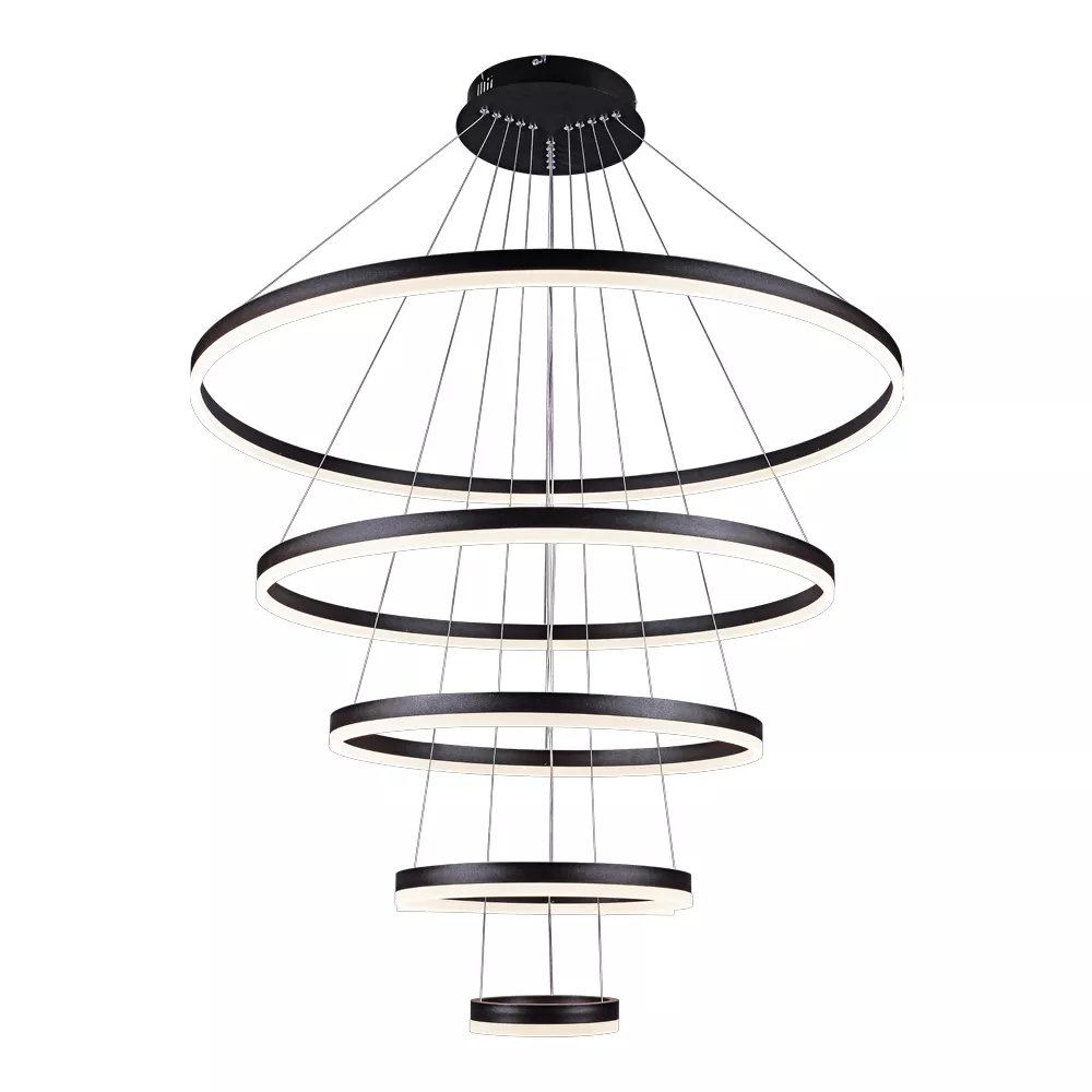 Pendente LED Redondo Quíntuplo Ø100cm Alumínio e Acrílico Preto