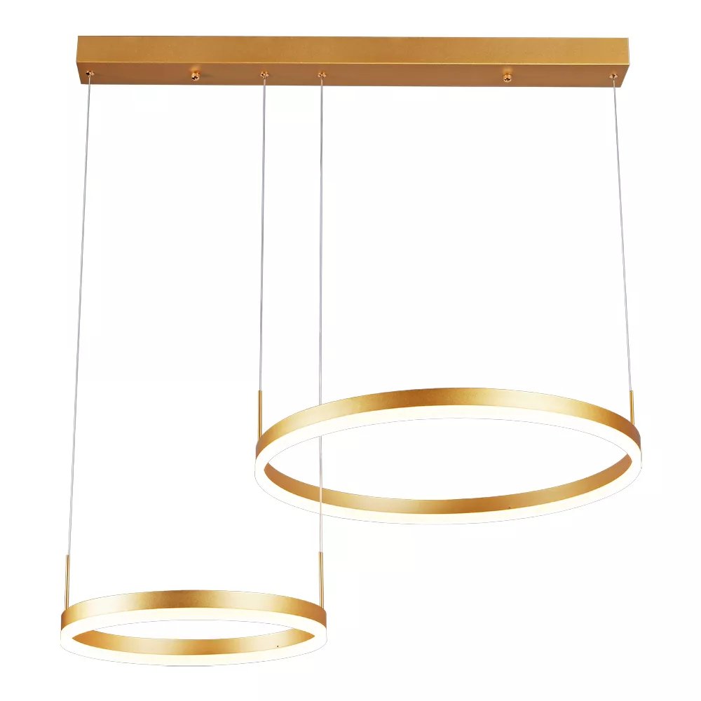 Pendente LED Redondo Duplo Ø60cm Alumínio e Acrílico Dourado