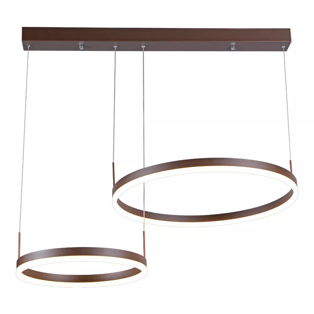 Pendente LED Redondo Duplo Ø60cm Alumínio e Acrílico Marrom