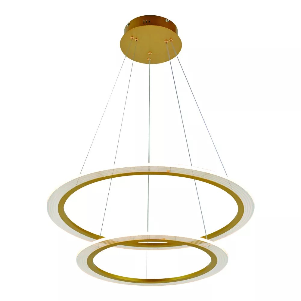 Pendente LED Redondo Duplo Ø60cm Alumínio e Acrílico Dourado