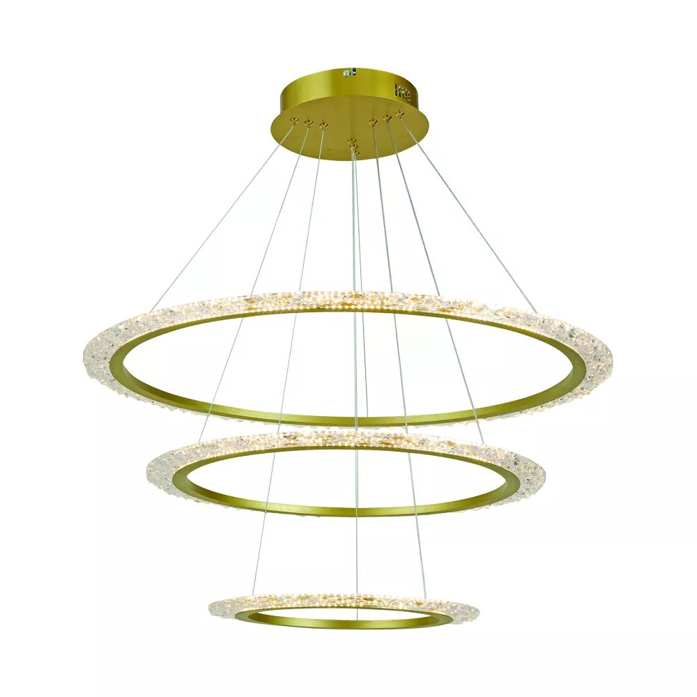 Pendente LED Redondo Ø80cm Alumínio e Acrílico Dourado