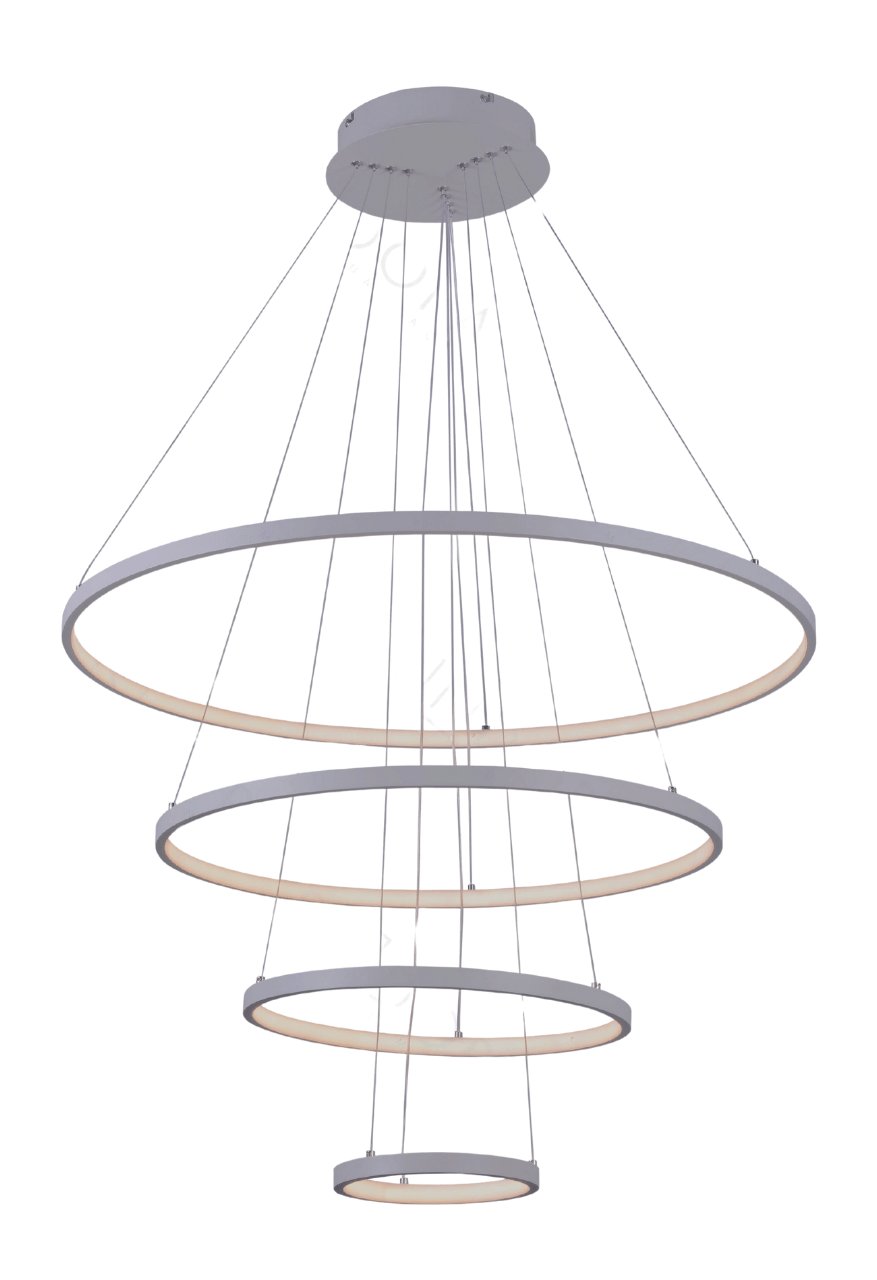 Pendente LED Redondo Quádruplo Ø80cm Alumínio e Silicone Cinza