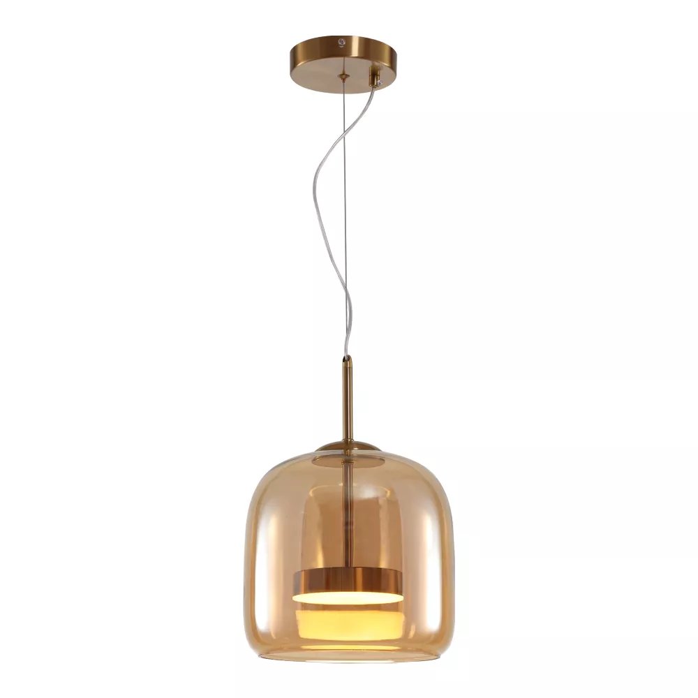 Pendente LED Ø22x23cm Metal e Vidro Bronze e Conhaque